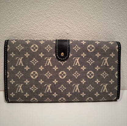 Authentic Louis Vuitton Blue Distressed Look Denim Monogram Leather Long Wallet