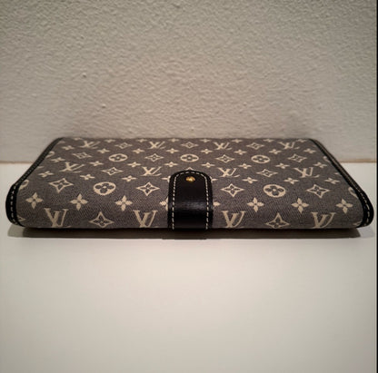 Authentic Louis Vuitton Blue Distressed Look Denim Monogram Leather Long Wallet