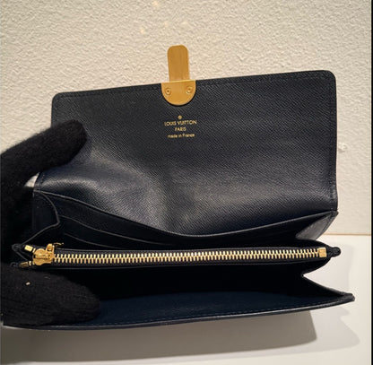 Authentic Louis Vuitton Blue Distressed Look Denim Monogram Leather Long Wallet