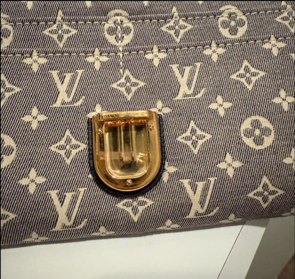 Authentic Louis Vuitton Blue Distressed Look Denim Monogram Leather Long Wallet