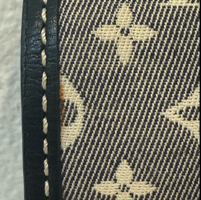 Authentic Louis Vuitton Blue Distressed Look Denim Monogram Leather Long Wallet