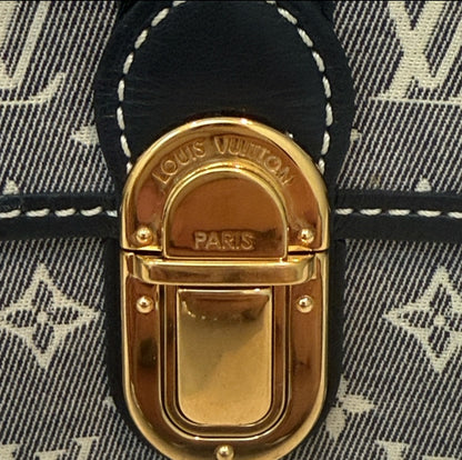 Authentic Louis Vuitton Blue Distressed Look Denim Monogram Leather Long Wallet