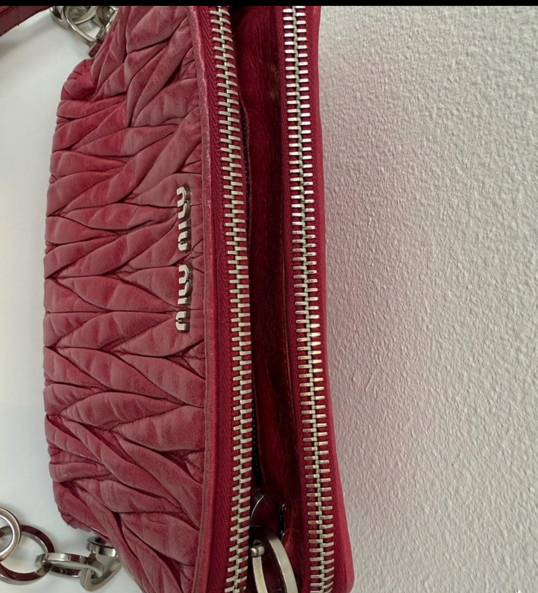 MIU MIU Peonia Fucsia Vitello Lux Matelasse Double Zip Shoulder Bag Handbag