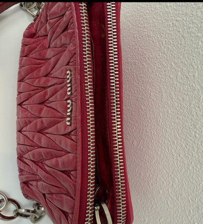 MIU MIU Peonia Fucsia Vitello Lux Matelasse Double Zip Shoulder Bag Handbag
