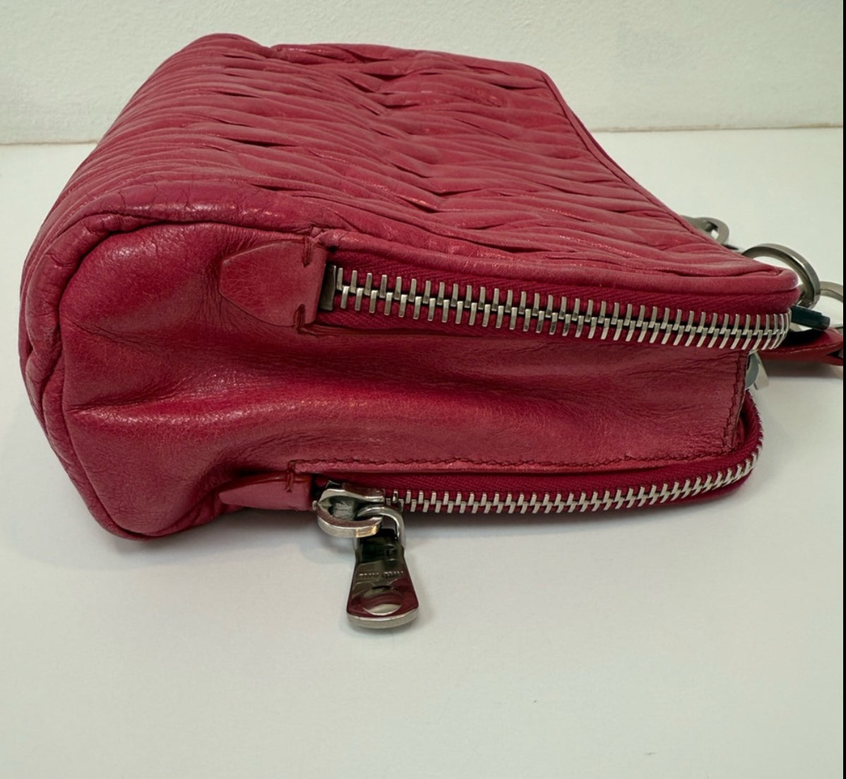 MIU MIU Peonia Fucsia Vitello Lux Matelasse Double Zip Shoulder Bag Handbag