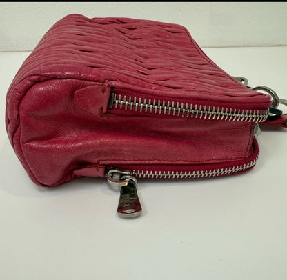 MIU MIU Peonia Fucsia Vitello Lux Matelasse Double Zip Shoulder Bag Handbag