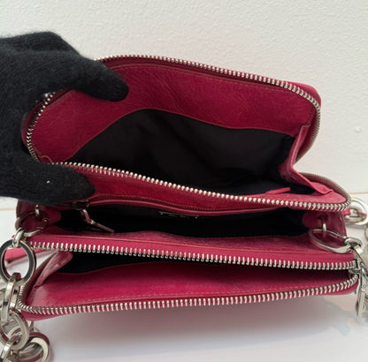 MIU MIU Peonia Fucsia Vitello Lux Matelasse Double Zip Shoulder Bag Handbag