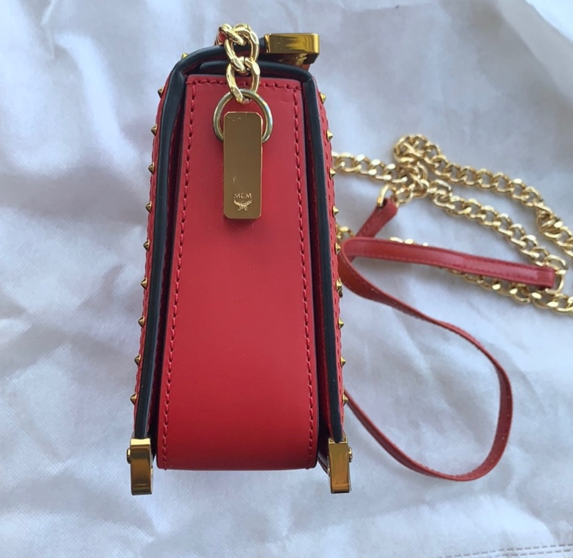 MCM Mitte Mini Brocade Crossbody Clutch Bag Red