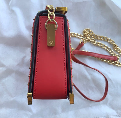 MCM Mitte Mini Brocade Crossbody Clutch Bag Red