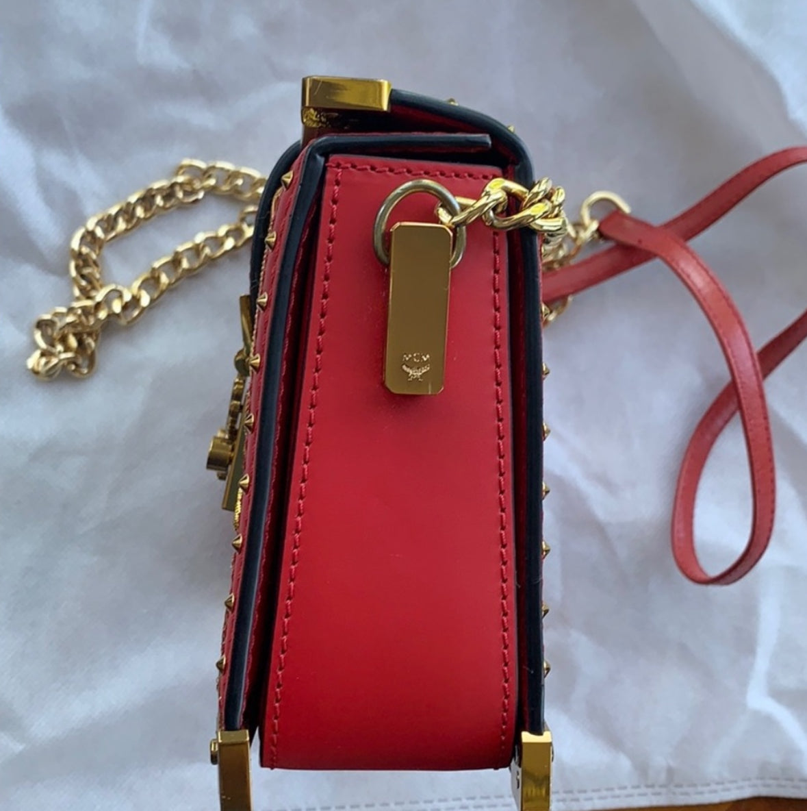 MCM Mitte Mini Brocade Crossbody Clutch Bag Red