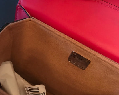 MCM Mitte Mini Brocade Crossbody Clutch Bag Red