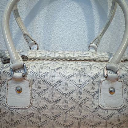 Authentic Authentic Goyard White Leather Goyardine Croisière Boston Duffle Bag