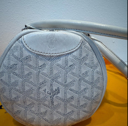 Authentic Authentic Goyard White Leather Goyardine Croisière Boston Duffle Bag