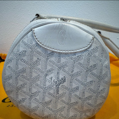 Authentic Authentic Goyard White Leather Goyardine Croisière Boston Duffle Bag