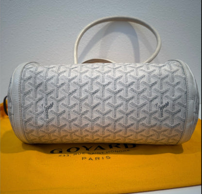 Authentic Authentic Goyard White Leather Goyardine Croisière Boston Duffle Bag