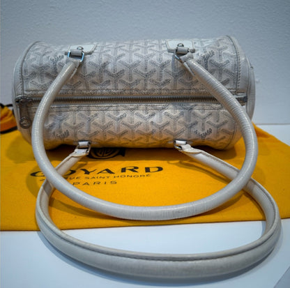 Authentic Authentic Goyard White Leather Goyardine Croisière Boston Duffle Bag