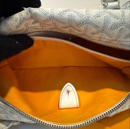 Authentic Authentic Goyard White Leather Goyardine Croisière Boston Duffle Bag