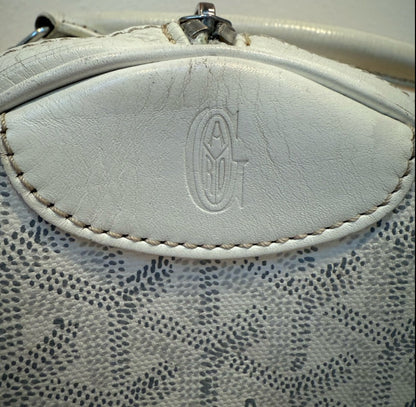Authentic Authentic Goyard White Leather Goyardine Croisière Boston Duffle Bag