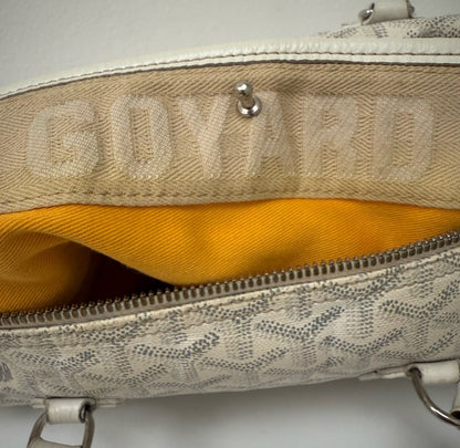 Authentic Authentic Goyard White Leather Goyardine Croisière Boston Duffle Bag