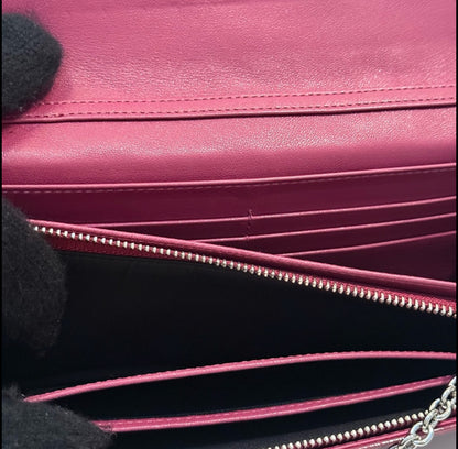 Authentic Christian Lady Dior Fuchsia Patent Leather Cannage Rendezvous Wallet Chain WOC