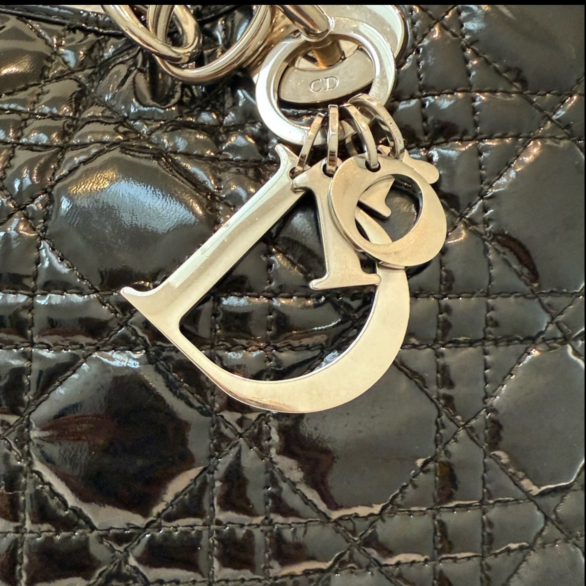 Authentic Christian Dior Patent Lady Dior Soft Black Cannage Shopping Tote Bag