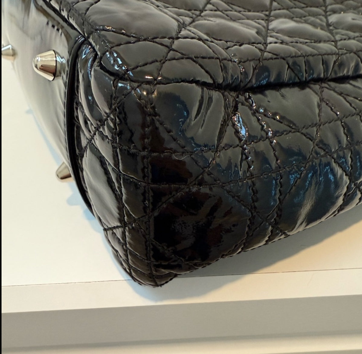 Authentic Christian Dior Patent Lady Dior Soft Black Cannage Shopping Tote Bag