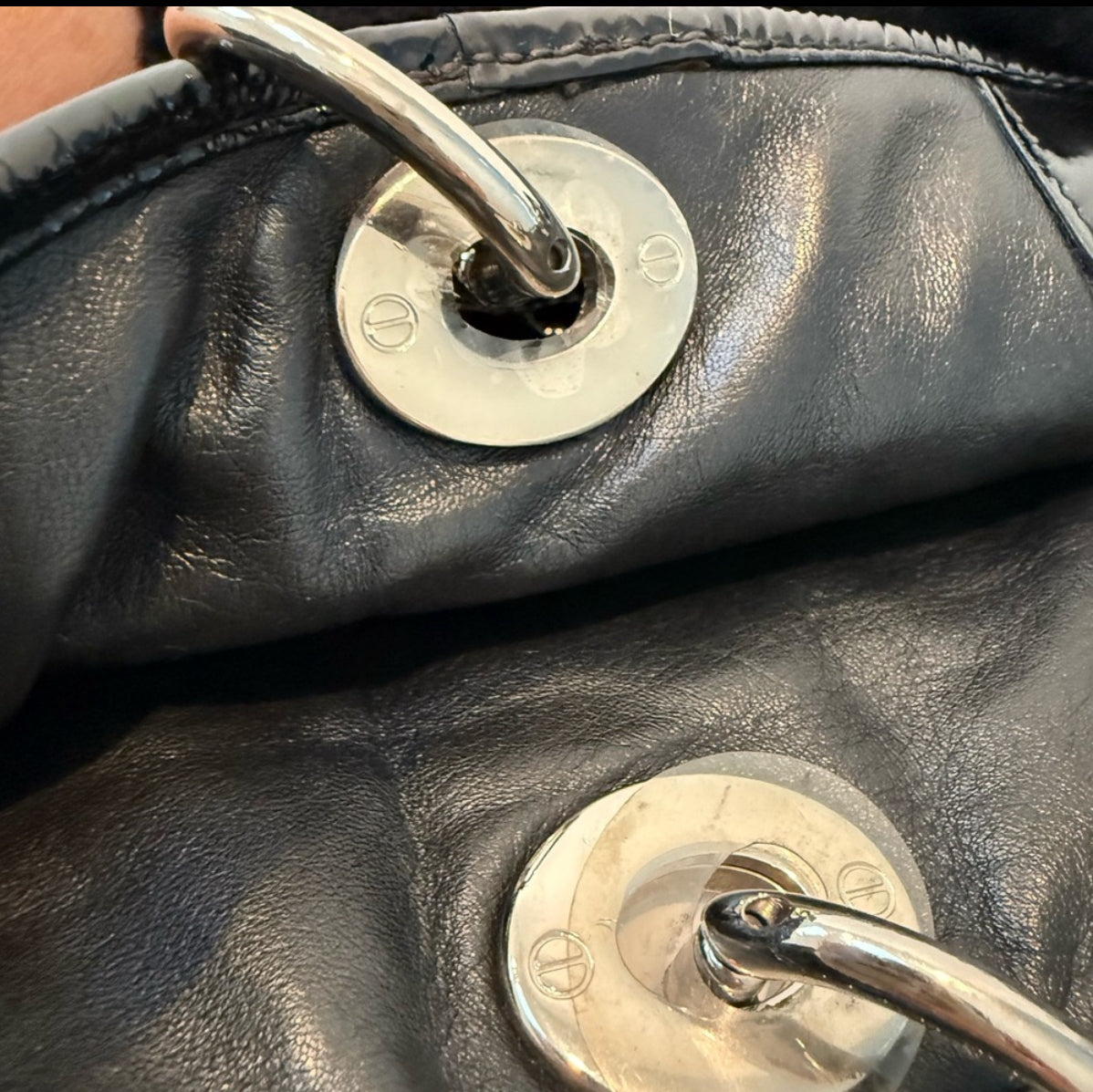 Authentic Christian Dior Patent Lady Dior Soft Black Cannage Shopping Tote Bag