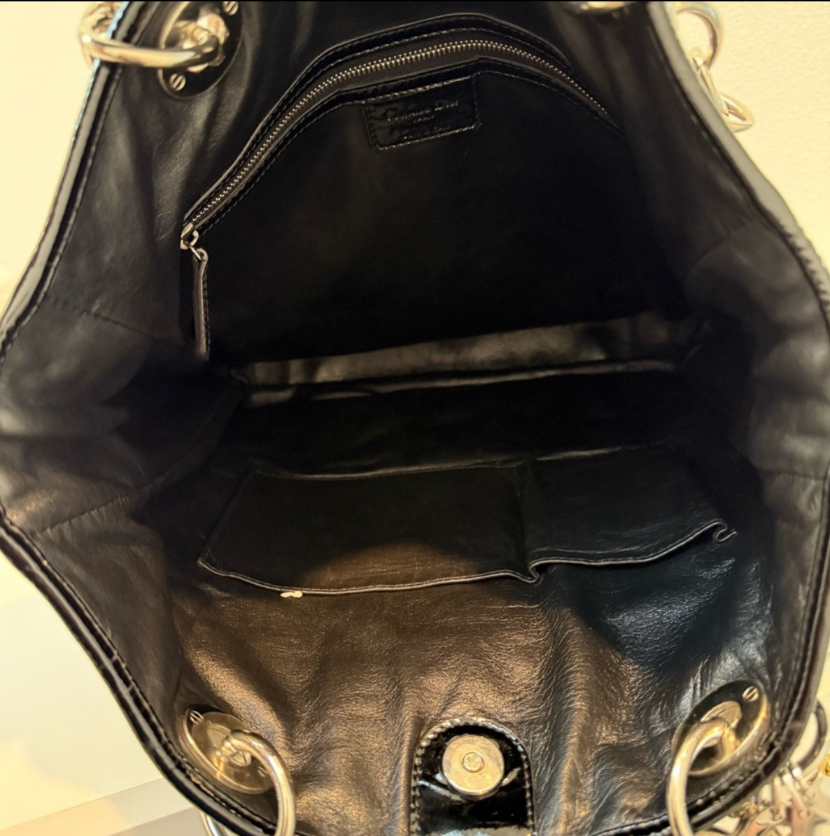 Authentic Christian Dior Patent Lady Dior Soft Black Cannage Shopping Tote Bag