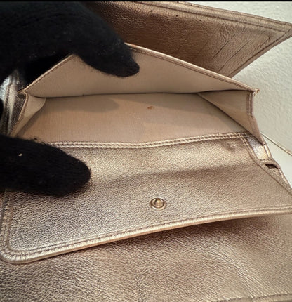 Authentic Chanel CC Quilted Champagne Bifold Perforated Leather Long Flap Wallet