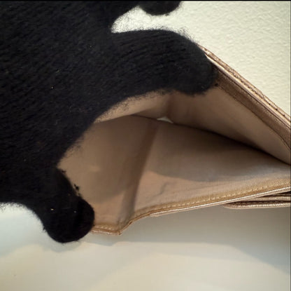 Authentic Chanel CC Quilted Champagne Bifold Perforated Leather Long Flap Wallet