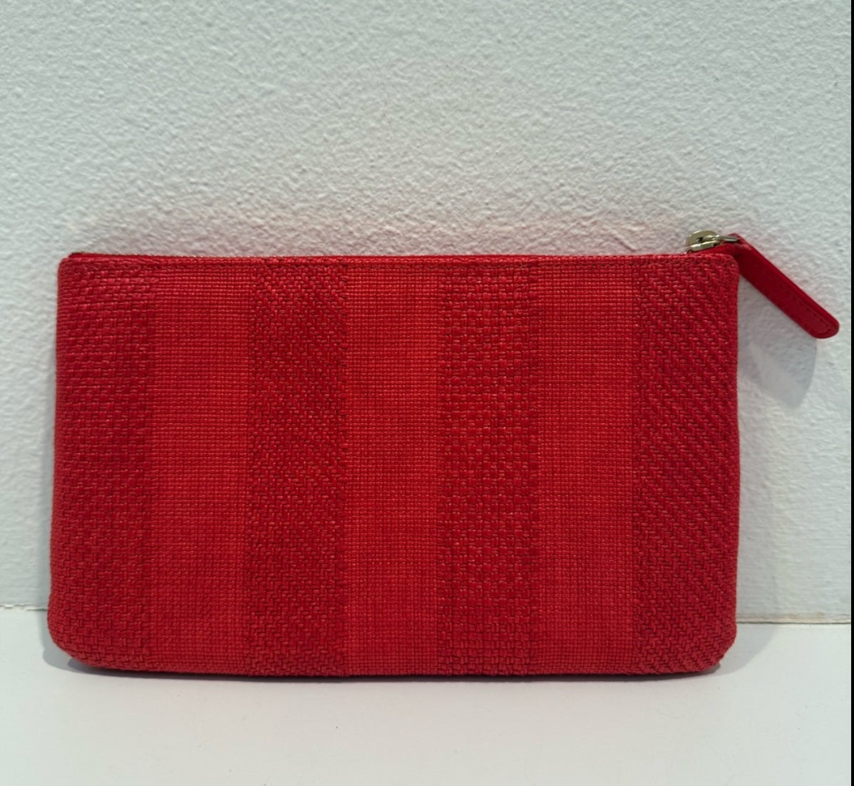 CHANEL Red Woven Deauville Pouch Bag
