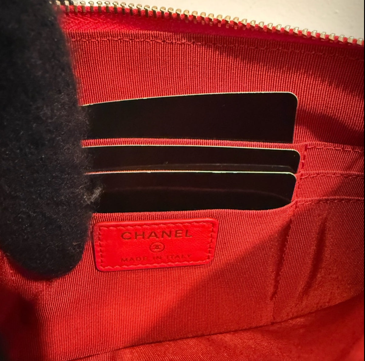 CHANEL Red Woven Deauville Pouch Bag