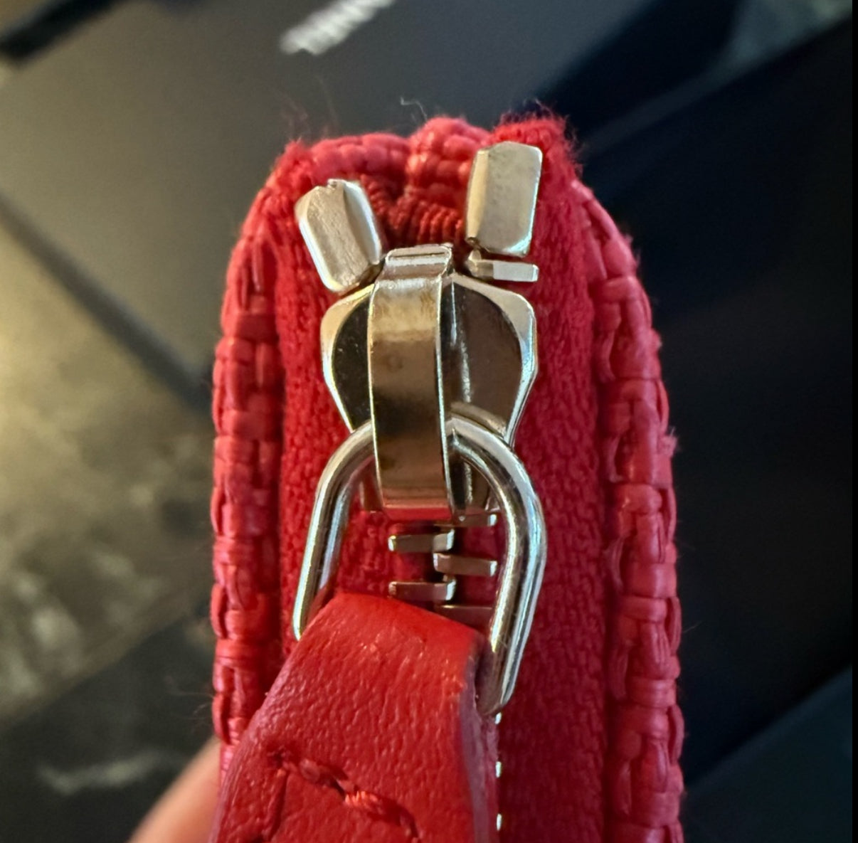 CHANEL Red Woven Deauville Pouch Bag