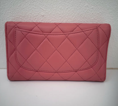 Authentic Chanel CC Quilted Pink BIFOLD Leather Long Flap Wallet