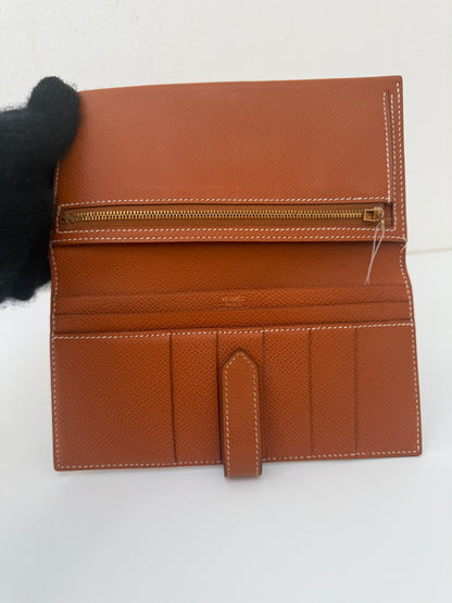 Hermes Bearn Souffle Wallet Gold Epsom Leather & Gold Hardware