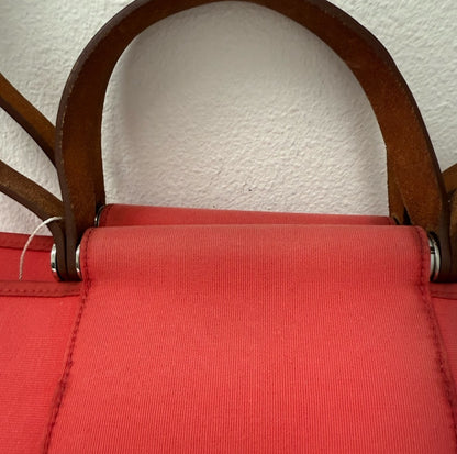 Hermes Pink Cabag Elan Toile and Leather Tote or Shoulder Bag