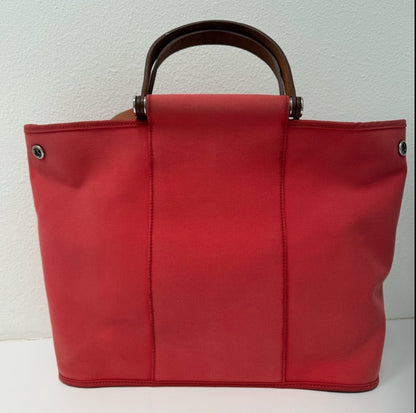Hermes Pink Cabag Elan Toile and Leather Tote or Shoulder Bag