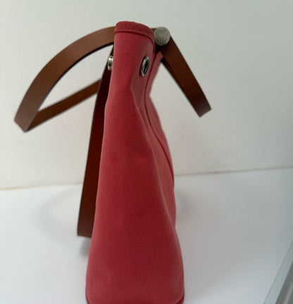 Hermes Pink Cabag Elan Toile and Leather Tote or Shoulder Bag