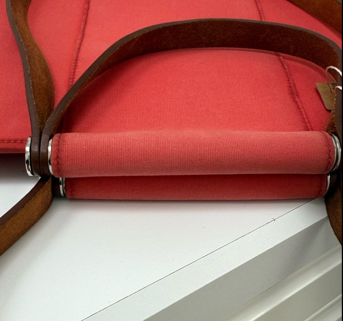 Hermes Pink Cabag Elan Toile and Leather Tote or Shoulder Bag