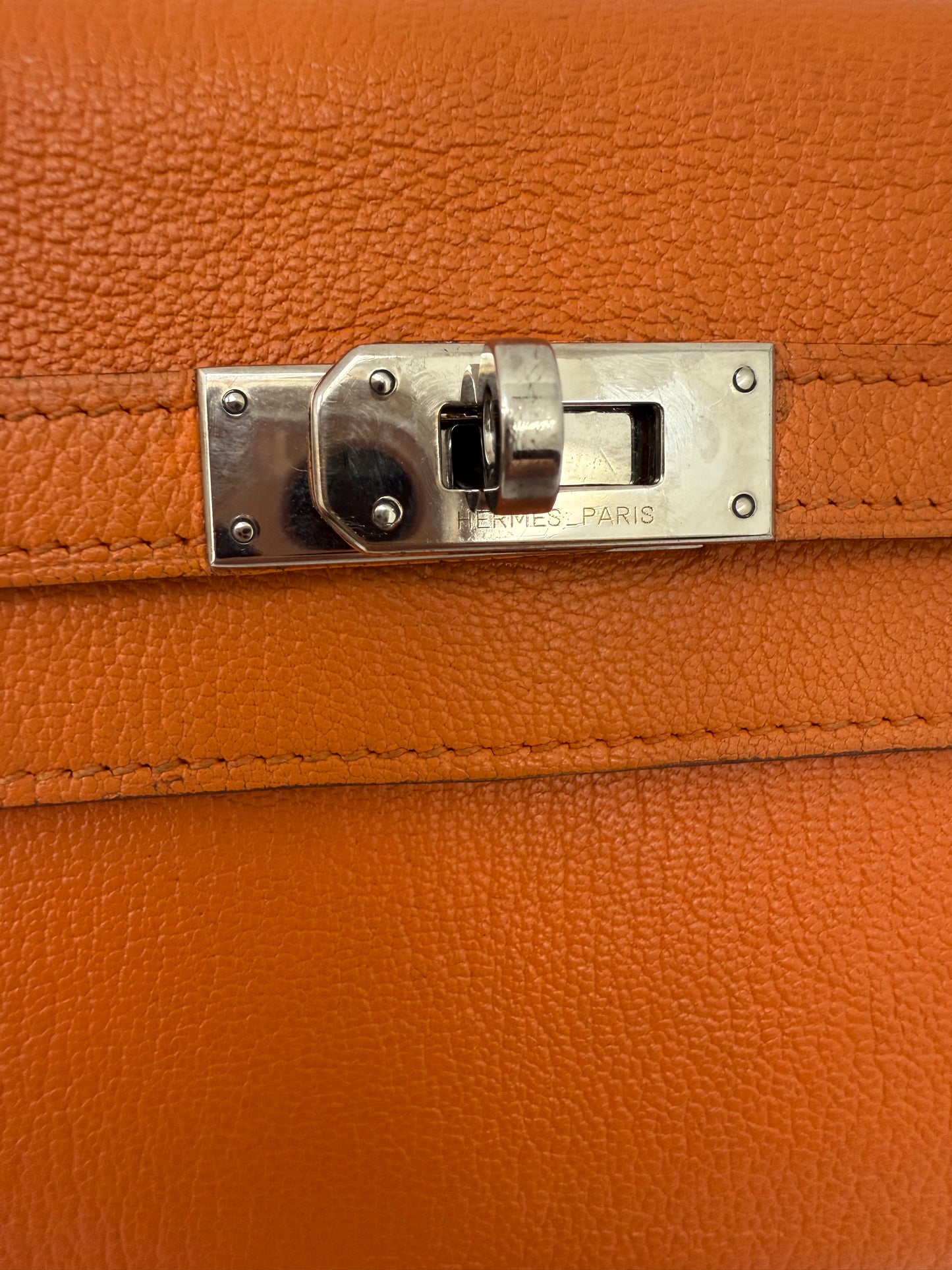 Authentic Hermes Orange Kelly Longue Wallet with Palladium HW