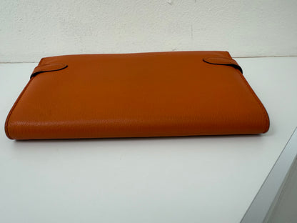 Authentic Hermes Orange Kelly Longue Wallet with Palladium HW