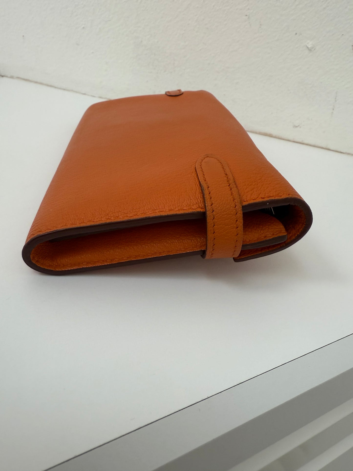 Authentic Hermes Orange Kelly Longue Wallet with Palladium HW