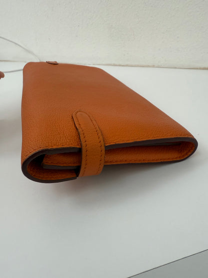 Authentic Hermes Orange Kelly Longue Wallet with Palladium HW