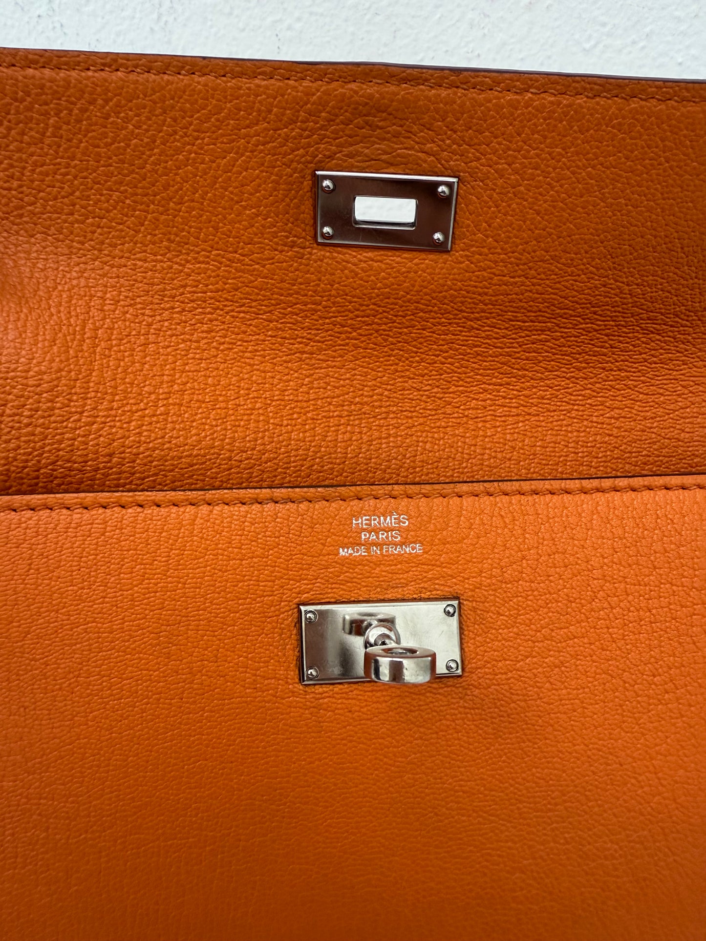 Authentic Hermes Orange Kelly Longue Wallet with Palladium HW