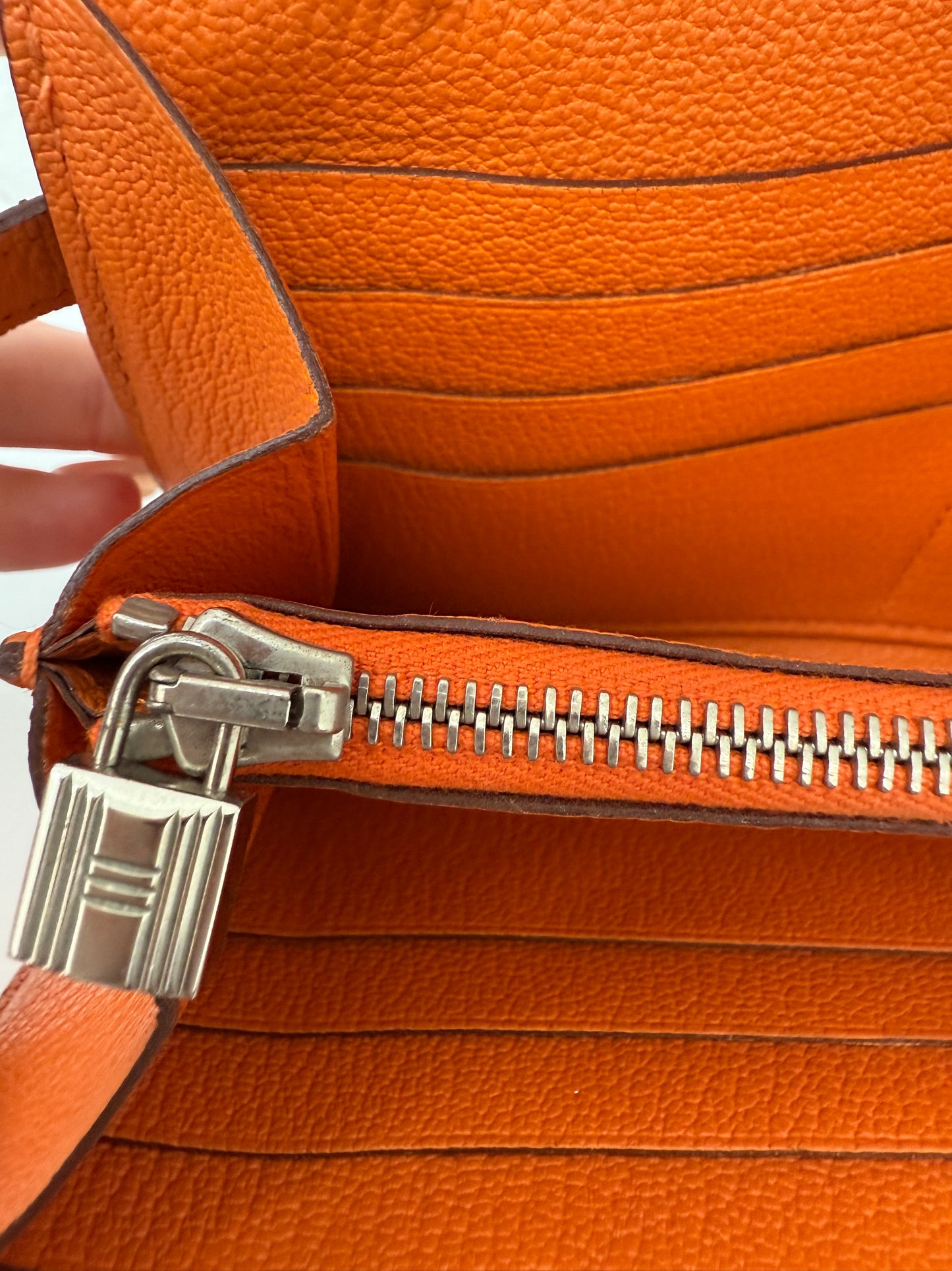 Authentic Hermes Orange Kelly Longue Wallet with Palladium HW