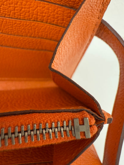 Authentic Hermes Orange Kelly Longue Wallet with Palladium HW