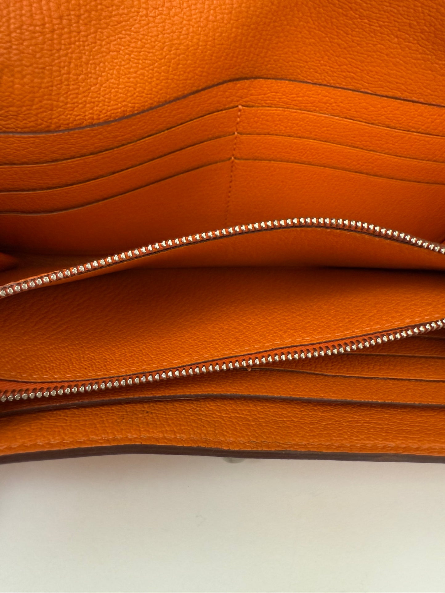 Authentic Hermes Orange Kelly Longue Wallet with Palladium HW