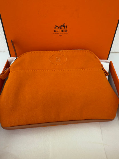 Hermès Bolide Orange Cotton Leather Pouch 20 with Silver Hardware