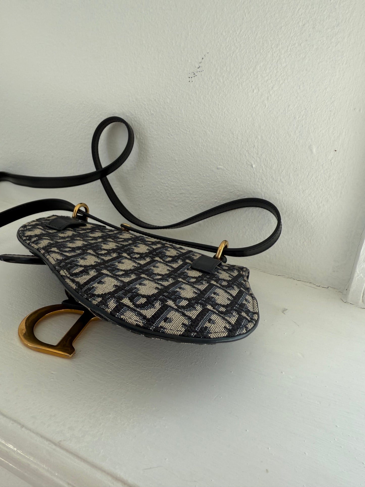 CHRISTIAN DIOR Oblique Blue Monogram Saddle Shoulder Crossbody Bag