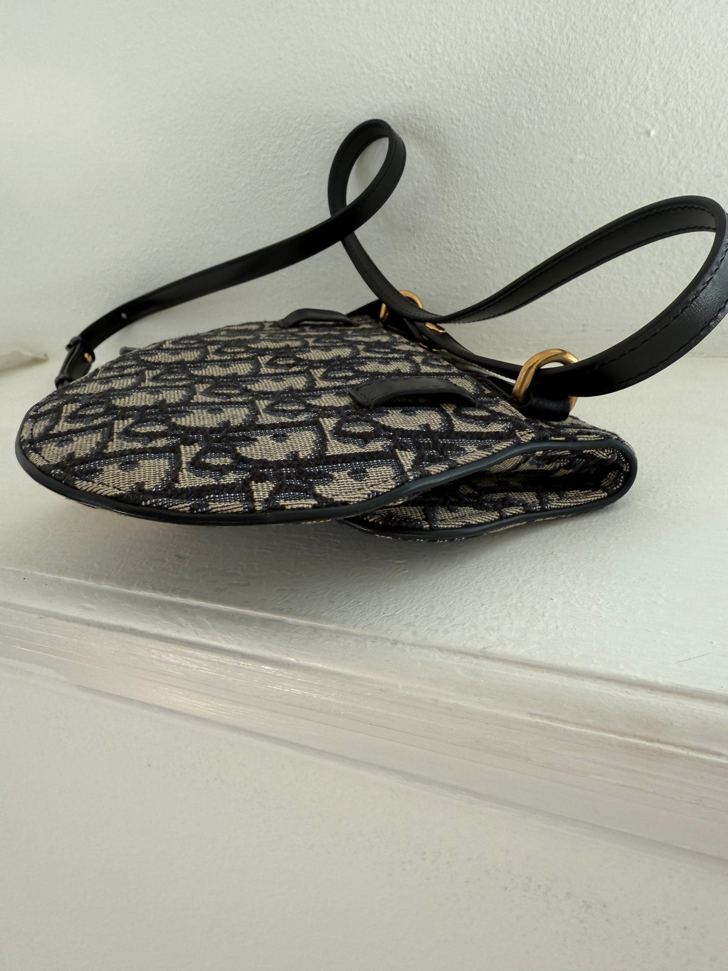 CHRISTIAN DIOR Oblique Blue Monogram Saddle Shoulder Crossbody Bag